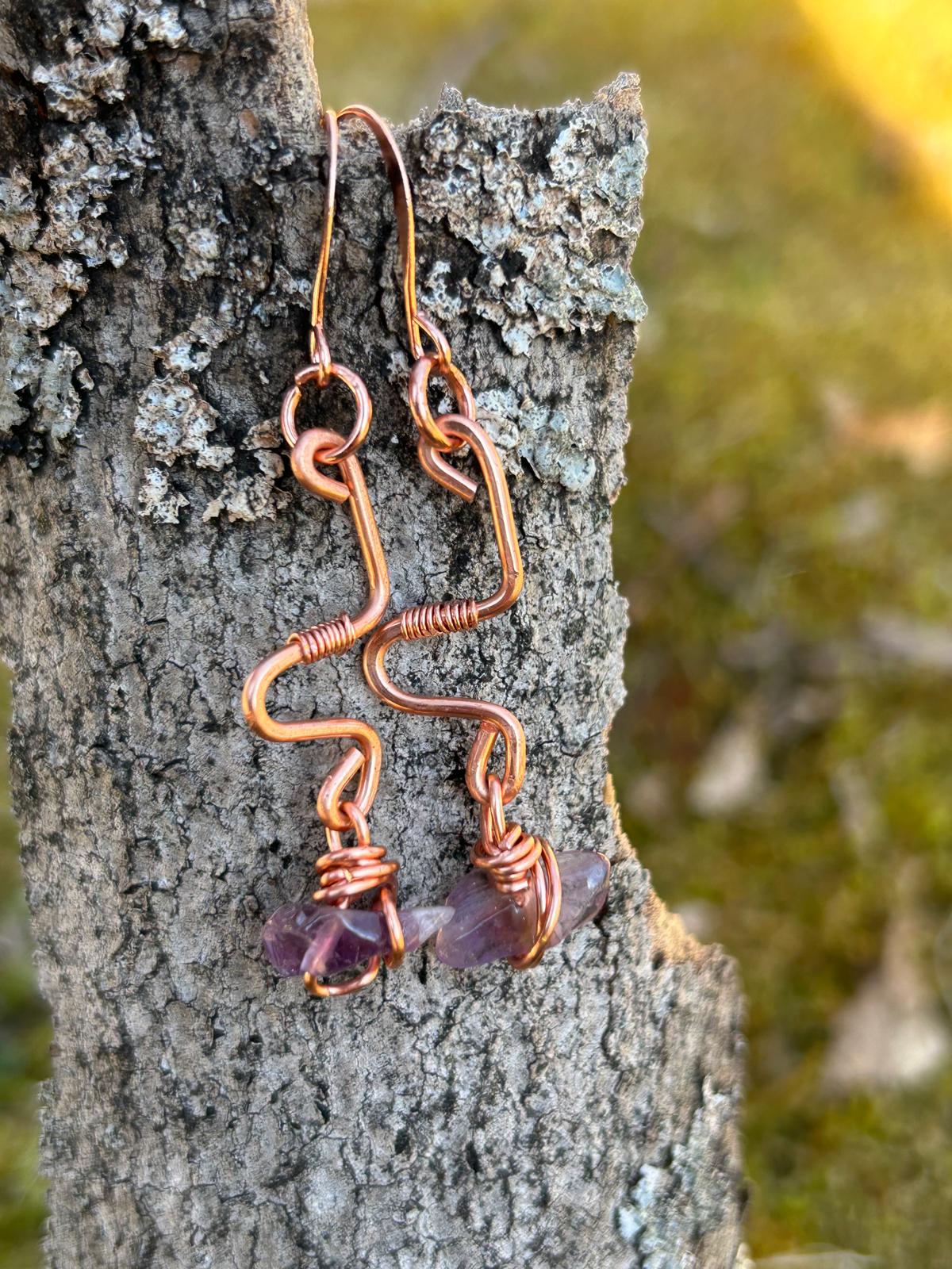 Amethyst & Copper Frequency Earrings - by alginedwire