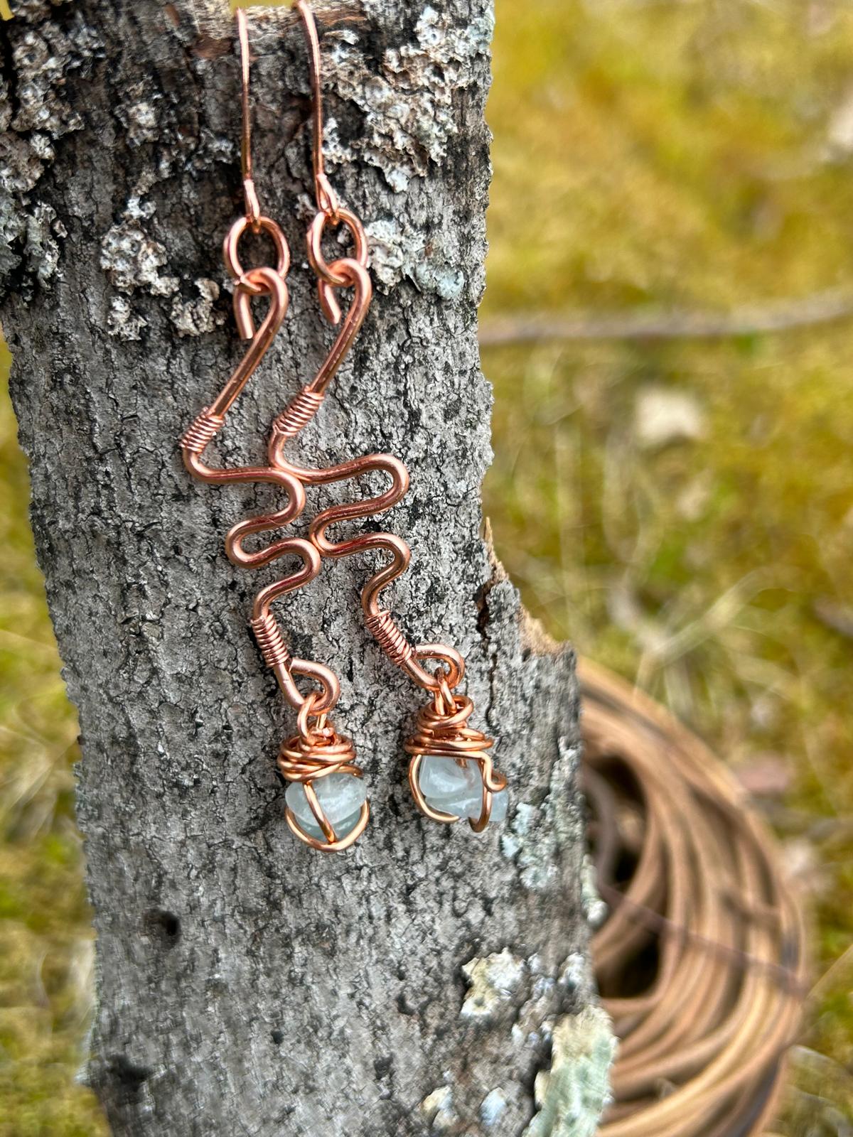 Green Aventurine & Copper Frequency Earrings - by alignedwire