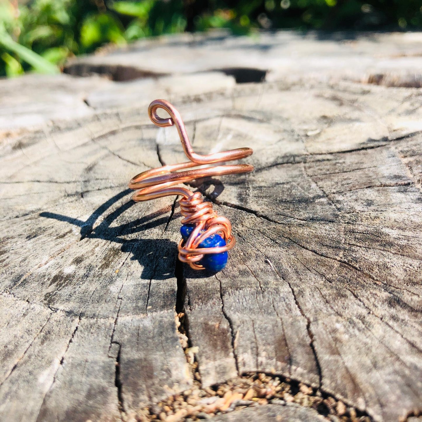 Lapis Lazuli & Copper Coil Ring - by alignedwire